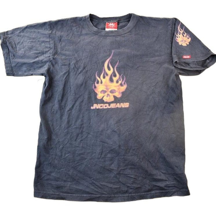 Vintage 1990s JNCO Jeans Skull Flame Graphic T Shirt Men's Large from propervintagecanada