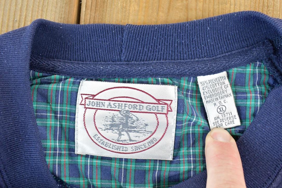 Vintage 1990s John Ashford Golf Crewneck Plaid Heavyweight Sweatshirt Men's XL from propervintagecanada