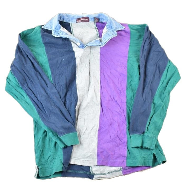 Vintage 1990s John Ashford Quarter Button Striped Souvenir Sweatshirt Made In USA Men's Medium from propervintagecanada