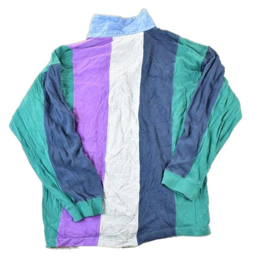 Vintage 1990s John Ashford Quarter Button Striped Souvenir Sweatshirt Made In USA Men's Medium from propervintagecanada