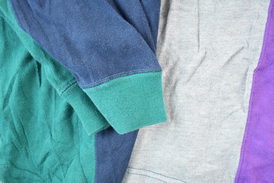 Vintage 1990s John Ashford Quarter Button Striped Souvenir Sweatshirt Made In USA Men's Medium from propervintagecanada