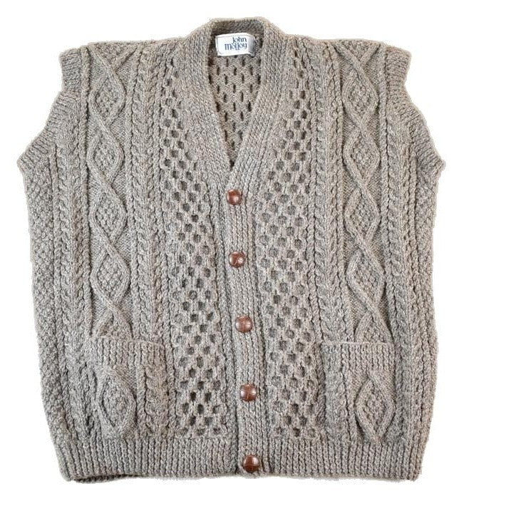 Vintage 1990s John Molloy Cable Knit Perfect Mild Distress Cardigan Sweater Vest Made In Ireland from propervintagecanada