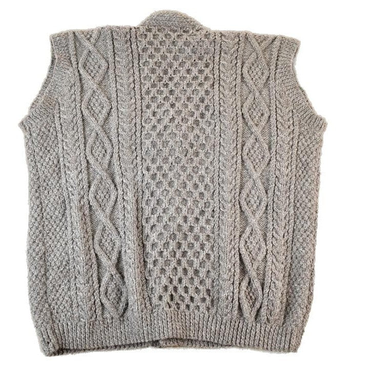 Vintage 1990s John Molloy Cable Knit Perfect Mild Distress Cardigan Sweater Vest Made In Ireland from propervintagecanada