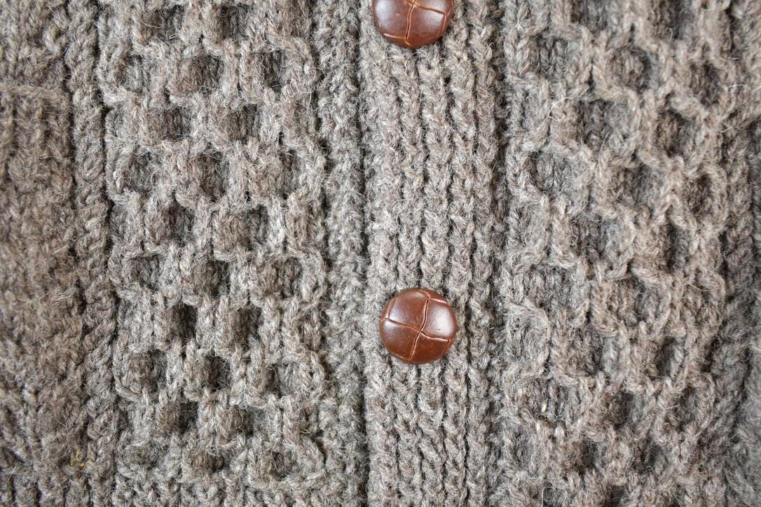 Vintage 1990s John Molloy Cable Knit Perfect Mild Distress Cardigan Sweater Vest Made In Ireland from propervintagecanada