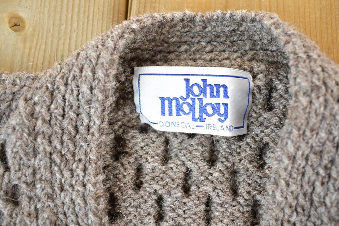 Vintage 1990s John Molloy Cable Knit Perfect Mild Distress Cardigan Sweater Vest Made In Ireland from propervintagecanada