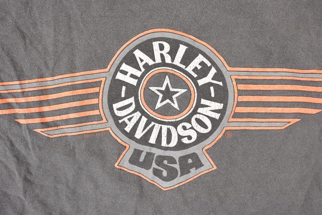 Vintage 1990s John's Fort Collins Harley Davidson Motorcycles Biker T-Shirt Men's M / Made In USA / Grunge Faded Black / Grunge Aesthetic from propervintagecanada