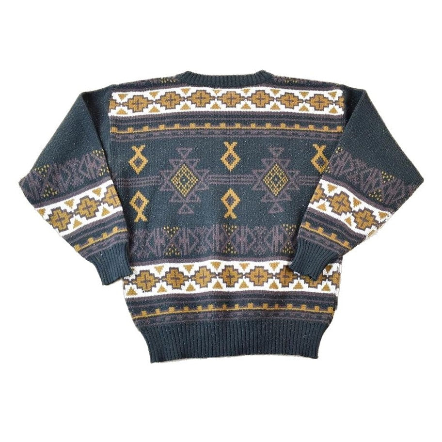 Vintage 1990s Jonathan Bryan Knit Abstract Pattern Crewneck Sweater Men's Large from propervintagecanada