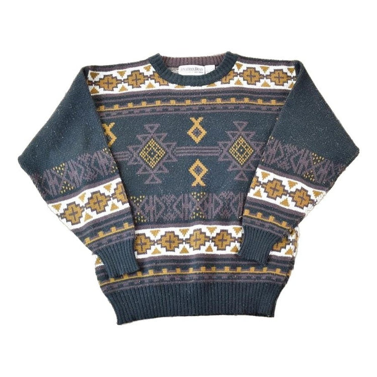 Vintage 1990s Jonathan Bryan Knit Abstract Pattern Crewneck Sweater Men's Large from propervintagecanada