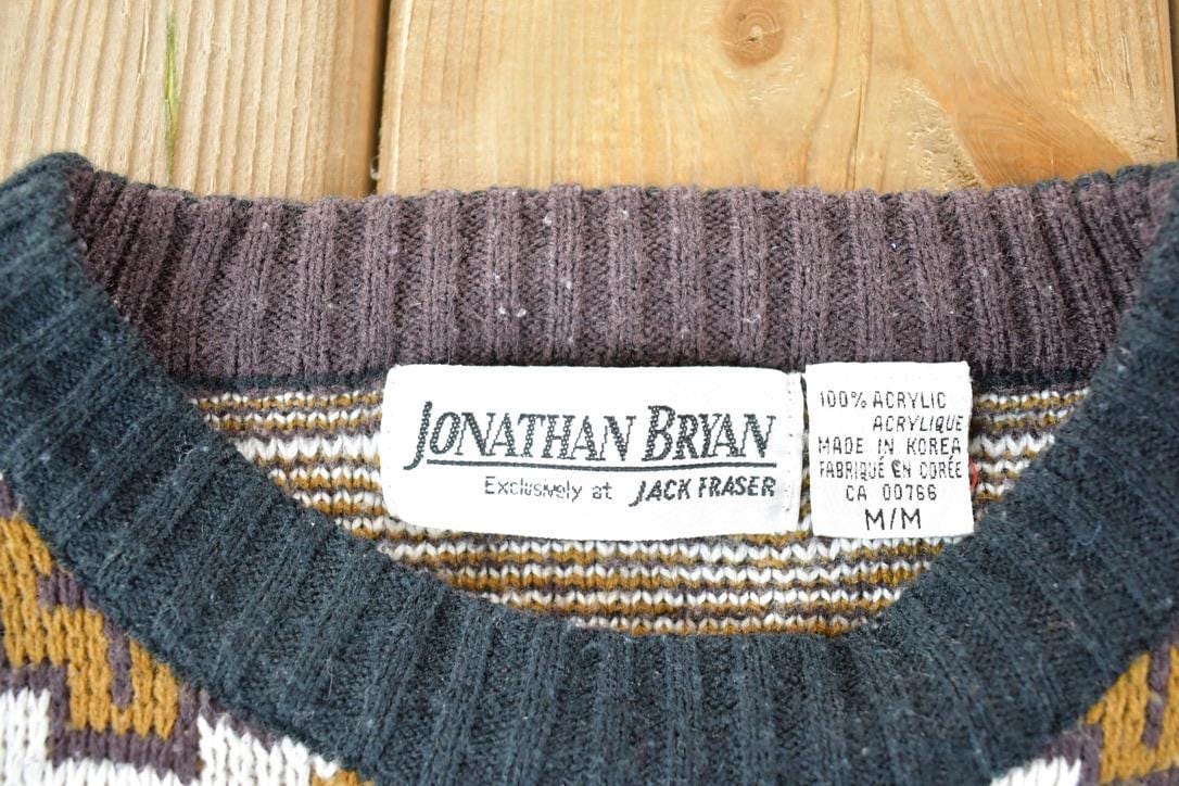 Vintage 1990s Jonathan Bryan Knit Abstract Pattern Crewneck Sweater Men's Large from propervintagecanada