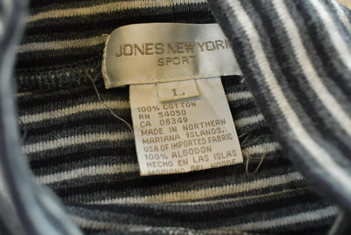 Vintage 1990s Jones New York Striped Mock Turtleneck Long Sleeve T-Shirt Womens L from propervintagecanada