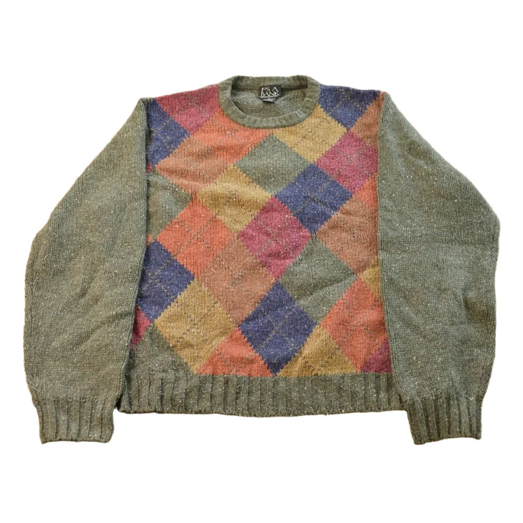 Vintage 1990s Jos. A Bank Argyle Wool Knit Crewneck Sweater Men's M from propervintagecanada