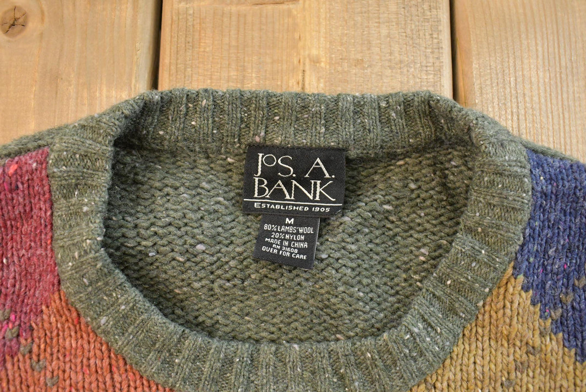 Vintage 1990s Jos. A Bank Argyle Wool Knit Crewneck Sweater Men's M from propervintagecanada