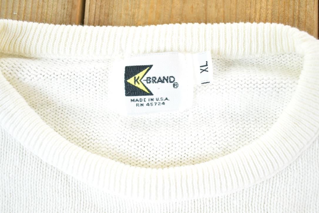 Vintage 1990s K Brand Yachting Knit Abstract Pattern Crewneck Sweater Mens XL from propervintagecanada