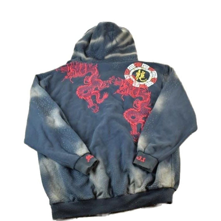 Vintage 1990s Kanji Jeans Heavyweight Dragon EMbroidered Full Zip 5X Hip Hop Hoodie Made In USA Men's 5XL from propervintagecanada