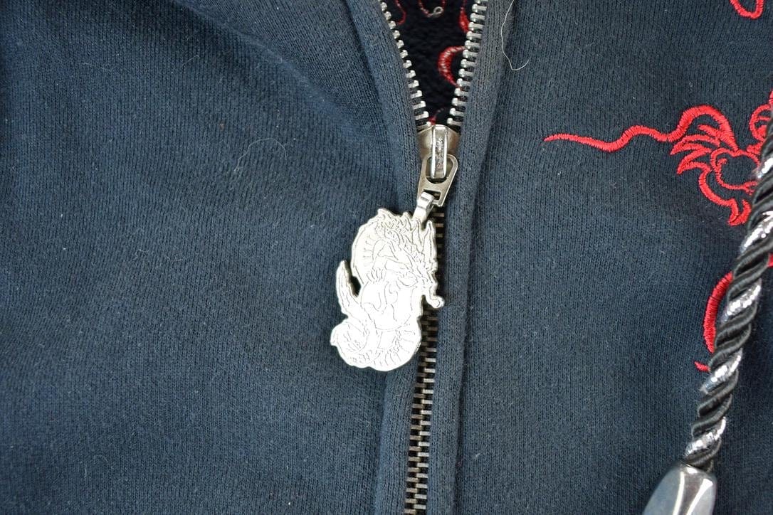 Vintage 1990s Kanji Jeans Heavyweight Dragon EMbroidered Full Zip 5X Hip Hop Hoodie Made In USA Men's 5XL from propervintagecanada