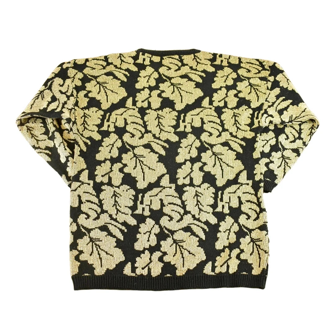 Vintage 1990s Karen Scott AOP Leaf Pattern Knit Crewneck Sweater Women's XL from propervintagecanada