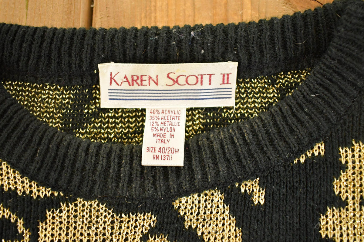 Vintage 1990s Karen Scott AOP Leaf Pattern Knit Crewneck Sweater Women's XL from propervintagecanada