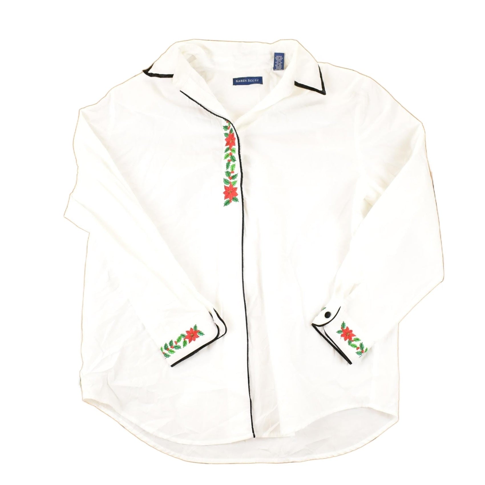 Vintage 1990s Karen Scott Floral christmas Button Up Shirt Women's L from propervintagecanada