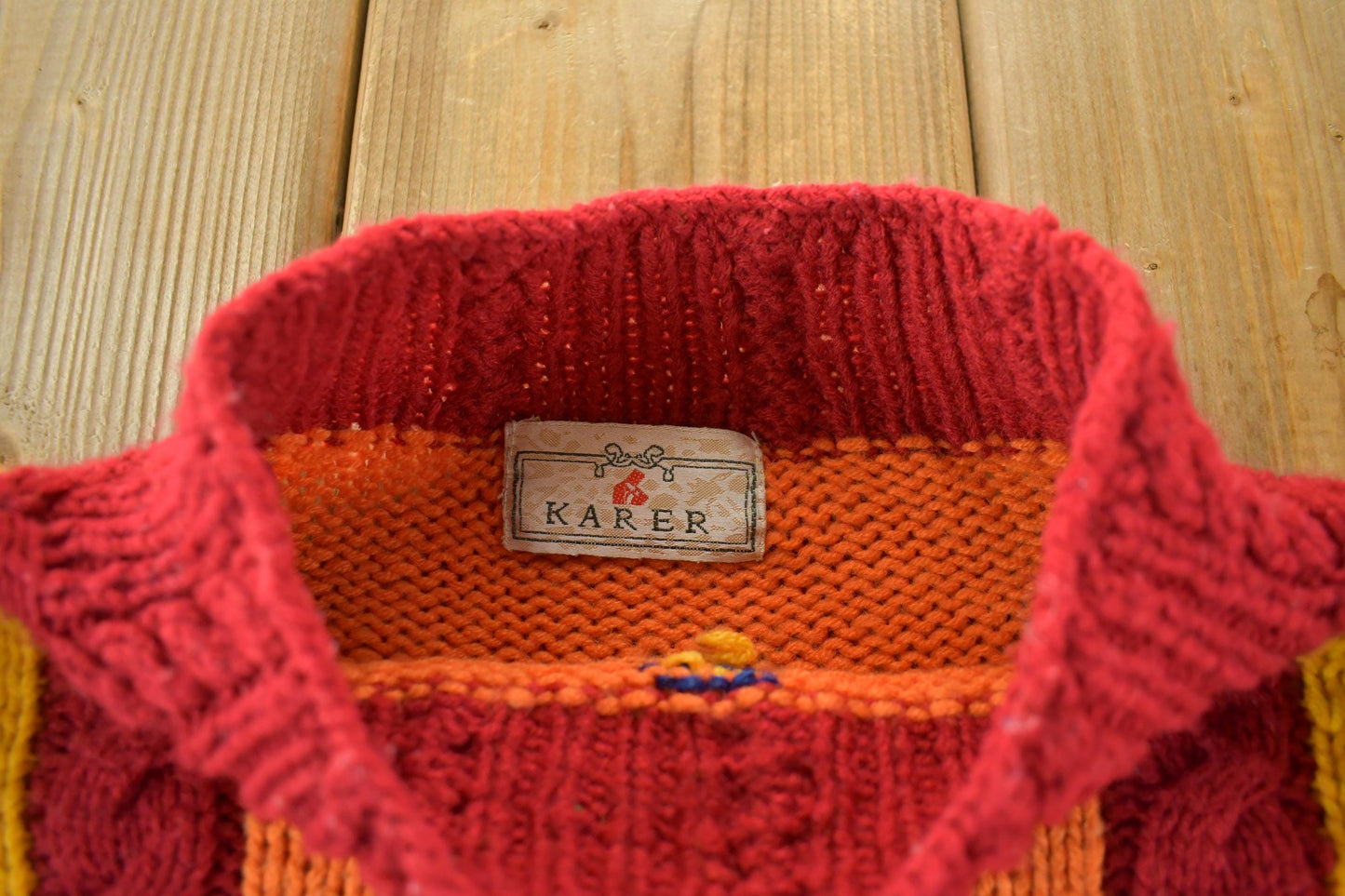 Vintage 1990s Karer Knit Abstract Pattern Crewneck Sweater Women's Large from propervintagecanada