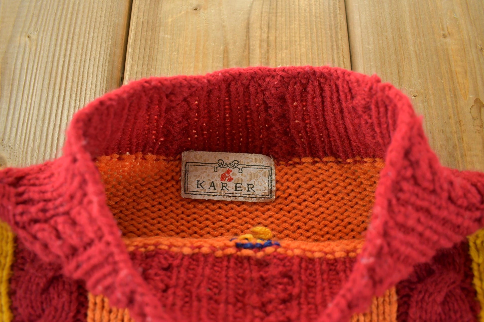 Vintage 1990s Karer Knit Abstract Pattern Crewneck Sweater Women's Large from propervintagecanada