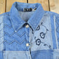 Vintage 1990s Keren Hart Patchwork Denim Button Up Shirt Men's Medium from propervintagecanada