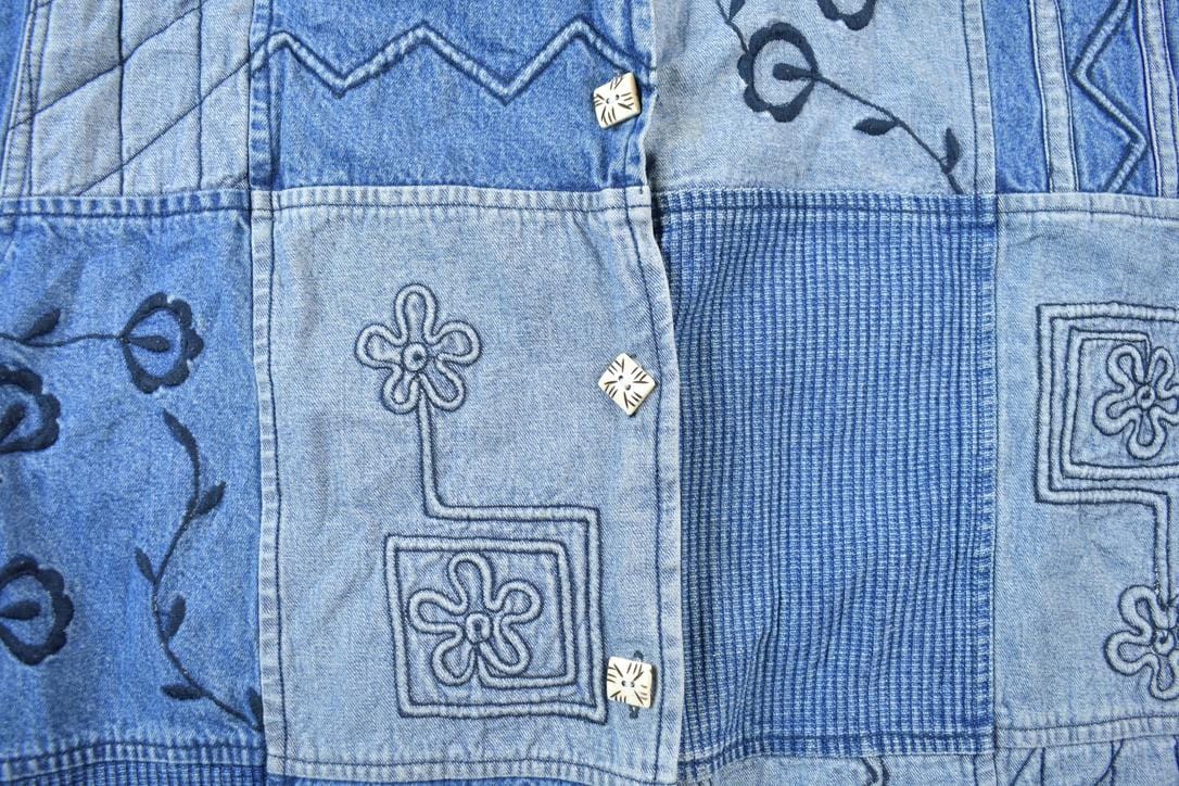 Vintage 1990s Keren Hart Patchwork Denim Button Up Shirt Men's Medium from propervintagecanada