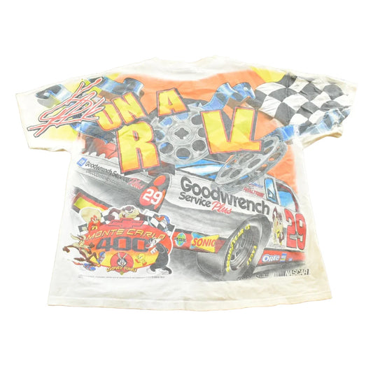 Vintage 1990s Kevin Harvick Looney Tunes All Over Print All Tuned Up NASCAR Racing T-Shirt Mens L from propervintagecanada
