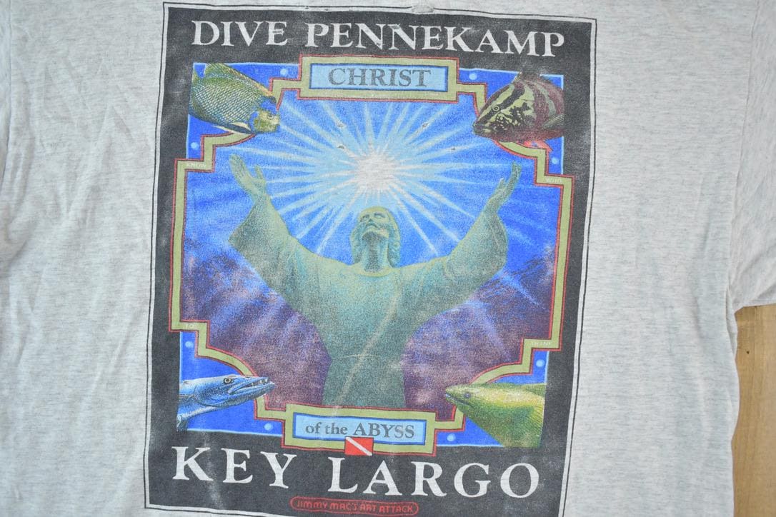 Vintage 1990s Key Largo Dive Pennekamp Souvenir Single Stitch Graphic Print T-Shirt Men's Large from propervintagecanada