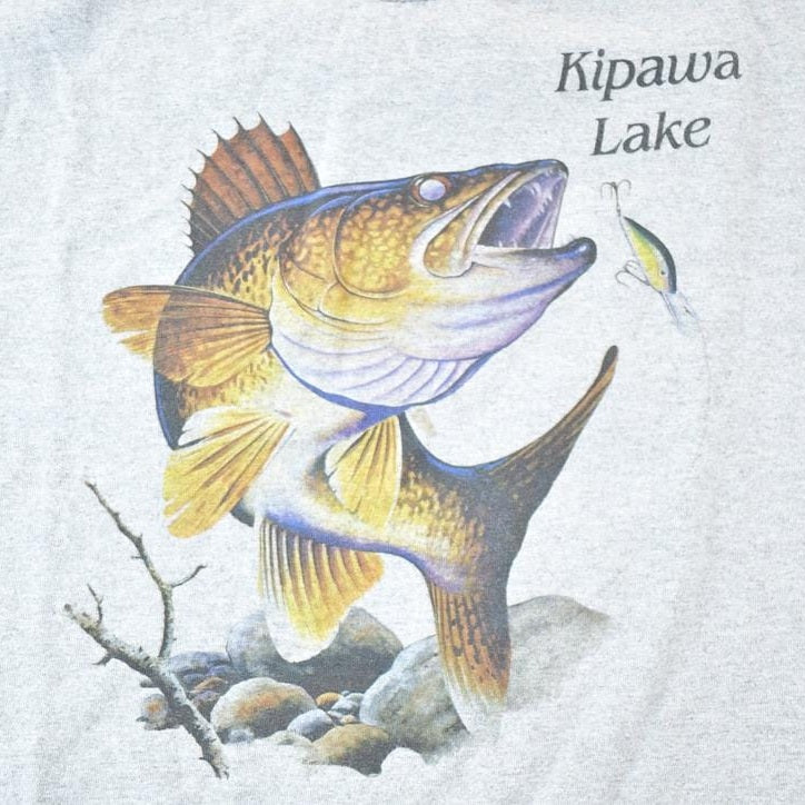 Vintage 1990s Kipawa Lake Fishing Souvenir Single Stitch Graphic Print T-Shirt Made In USA Men's Large from propervintagecanada