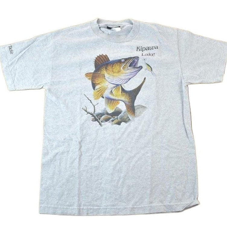 Vintage 1990s Kipawa Lake Fishing Souvenir Single Stitch Graphic Print T-Shirt Made In USA Men's Large from propervintagecanada