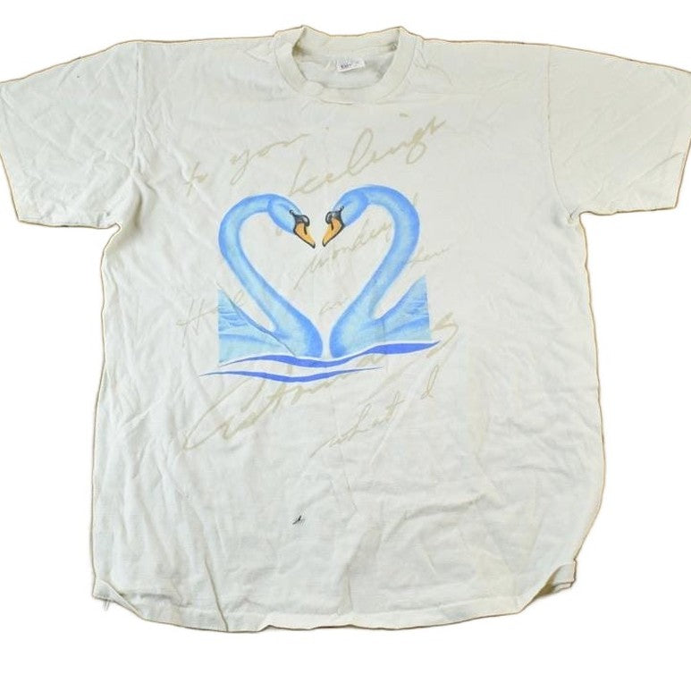 Vintage 1990s Kissing Love Swans Souvenir Single Stitch Graphic Print T-Shirt Men's XL from propervintagecanada