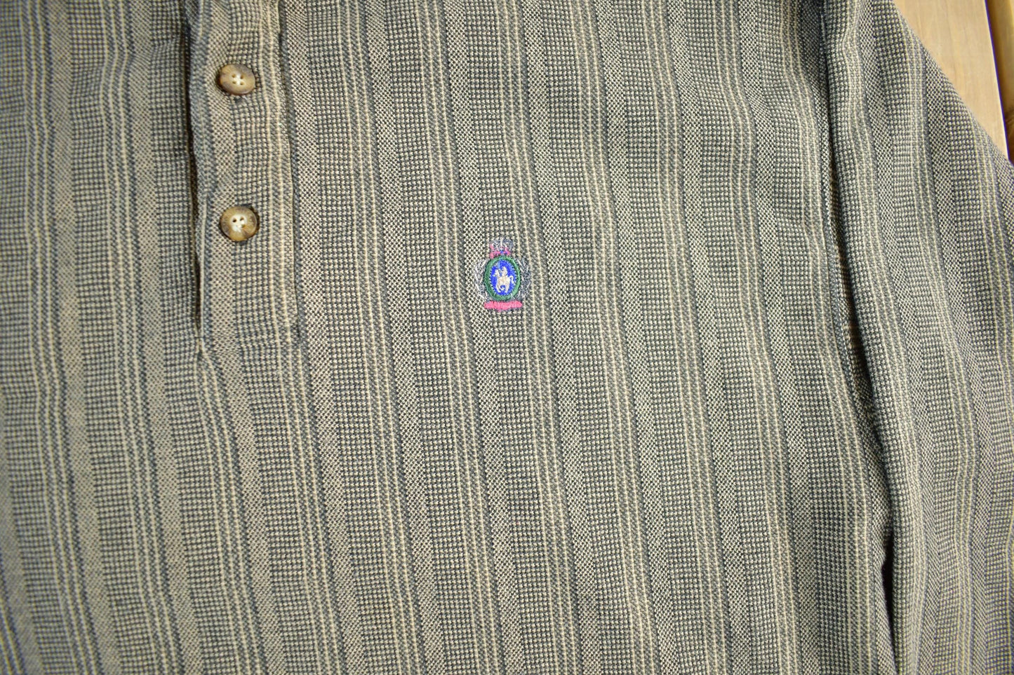 Vintage 1990s Knights At Round Table Tall Striped Button Up Sweatshirt Men's Large from propervintagecanada