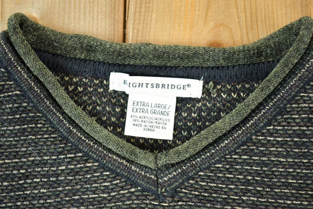 Vintage 1990s Knightsbridge Knit Abstract Pattern Crewneck Sweater Men's XL from propervintagecanada