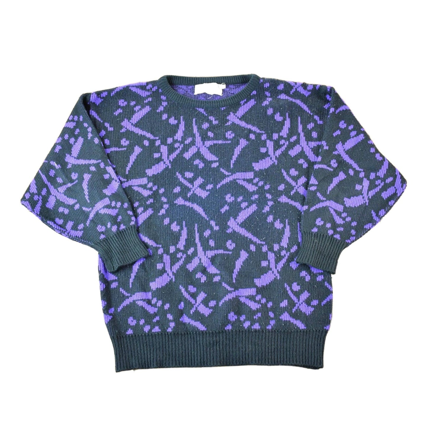 Vintage 1990s Knit Abstract Pattern All Over Print Crewneck Sweater Women's L from propervintagecanada