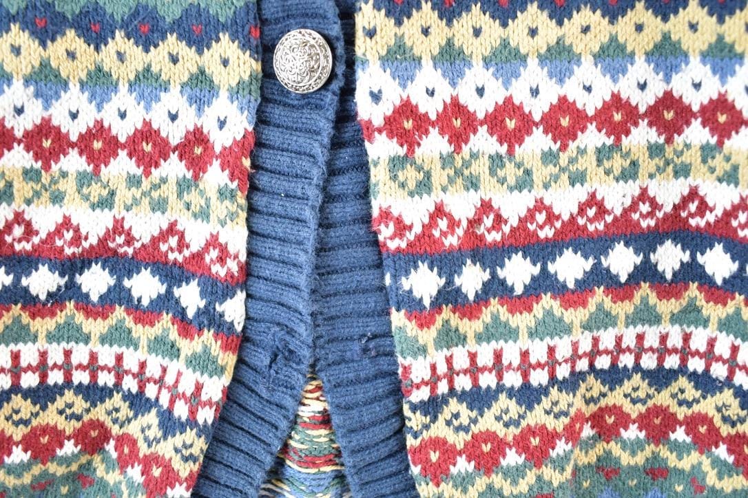 Vintage 1990s Knit Abstract Pattern Button Up Crewneck Sweater Womens XL from propervintagecanada