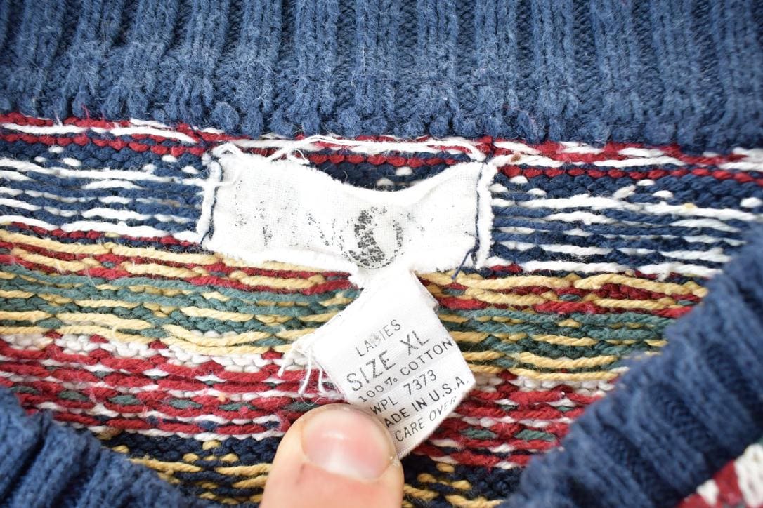 Vintage 1990s Knit Abstract Pattern Button Up Crewneck Sweater Womens XL from propervintagecanada