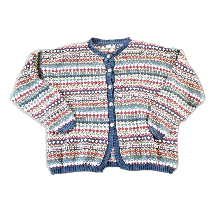 Vintage 1990s Knit Abstract Pattern Button Up Crewneck Sweater Womens XL from propervintagecanada