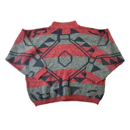 Vintage 1990s Knit Abstract Pattern Crewneck Sweater Mens Medium from propervintagecanada