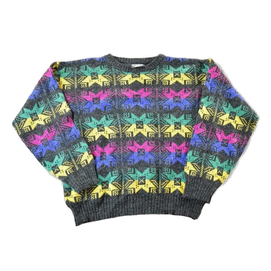 Vintage 1990s Knit Abstract Pattern Crewneck Sweater Mens Medium from propervintagecanada