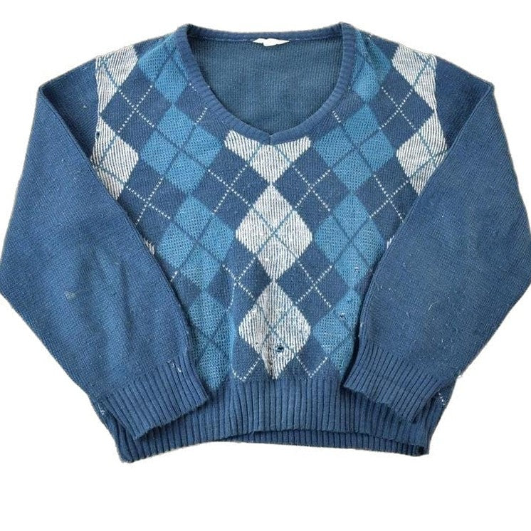 Vintage 1990s Knit Abstract Pattern V Neck Sweater Men's Small from propervintagecanada