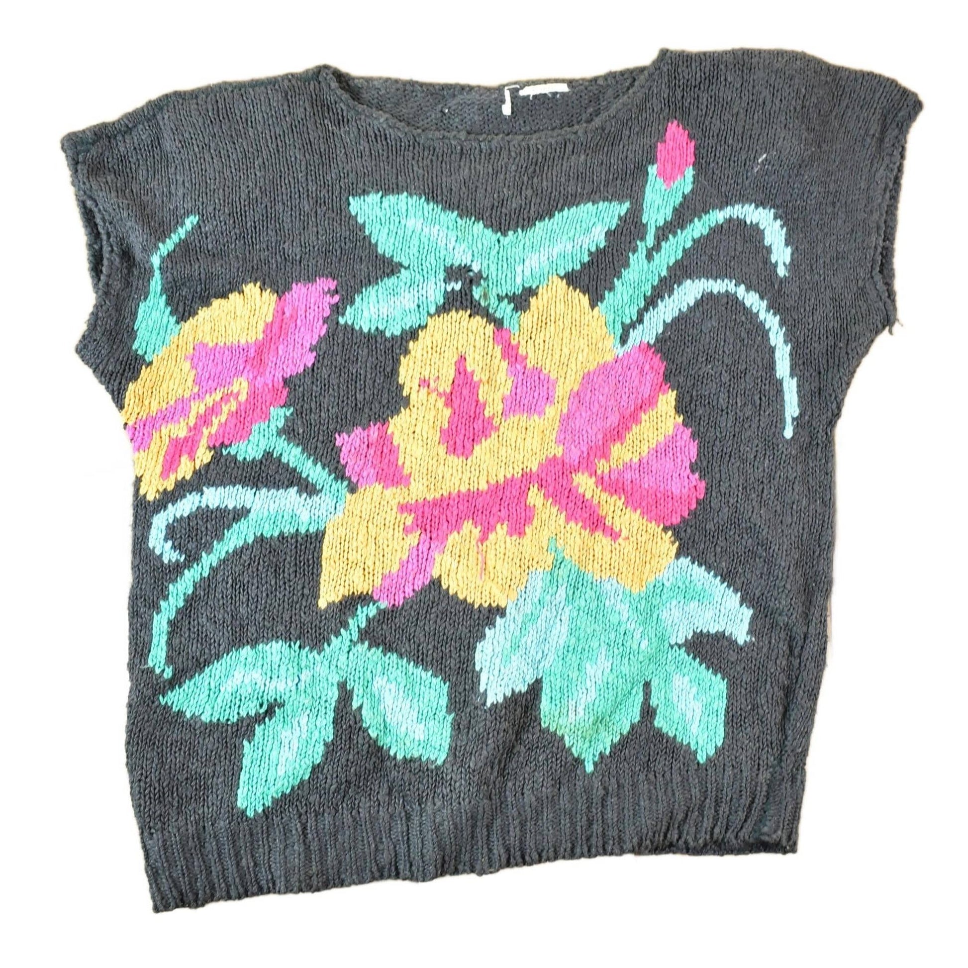 Vintage 1990s Knit Floral Pattern Crewneck Sweater Womens L from propervintagecanada