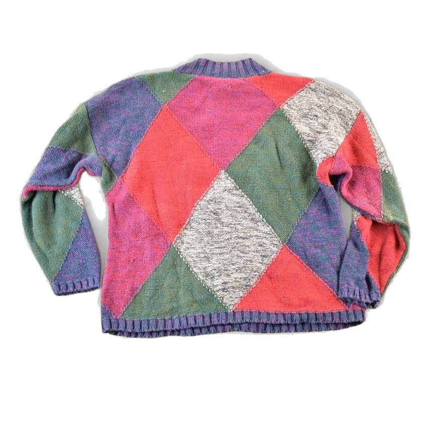 Vintage 1990s Knitted By Hand Cable Knit Abstract Pattern Crewneck Sweater Mens M from propervintagecanada