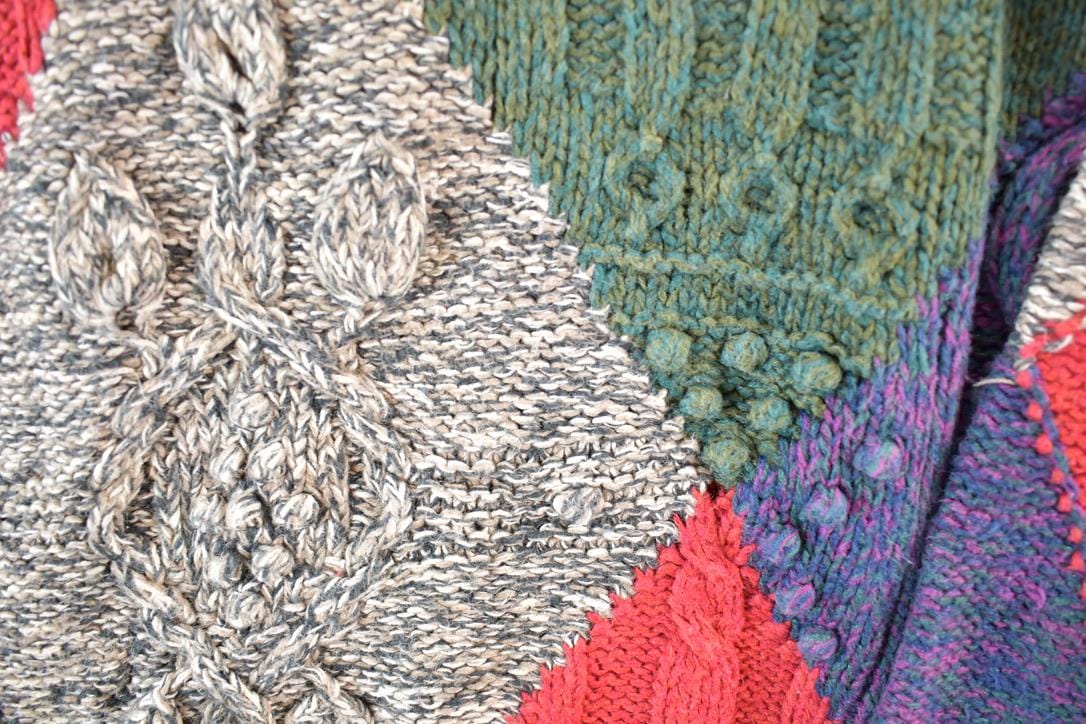 Vintage 1990s Knitted By Hand Cable Knit Abstract Pattern Crewneck Sweater Mens M from propervintagecanada