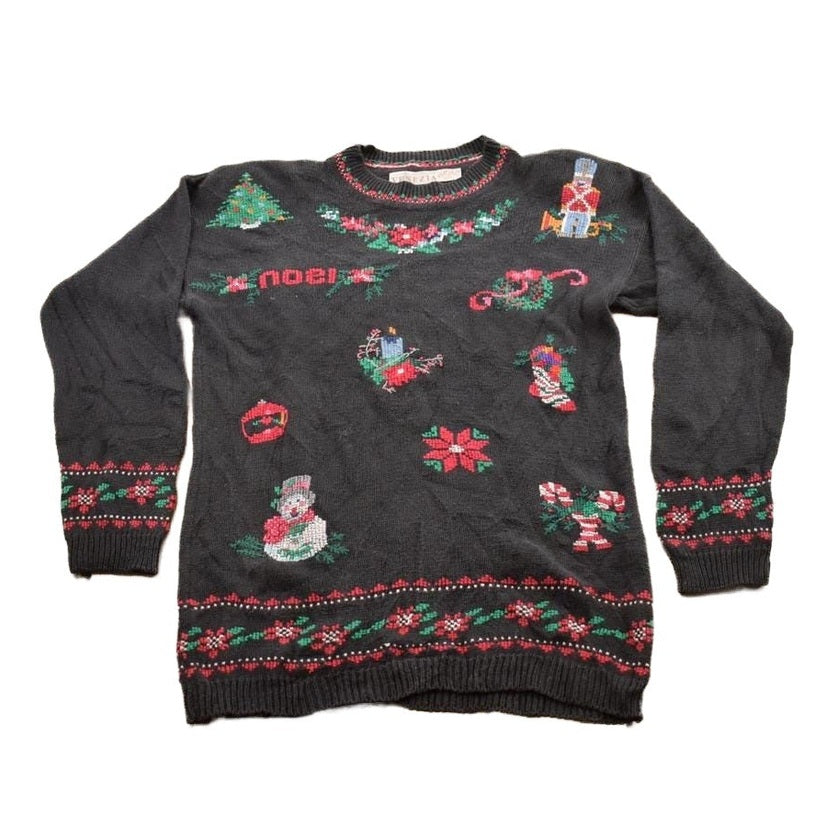 Vintage 1990s Knitted Christmas Crewneck Sweater Women's L from propervintagecanada
