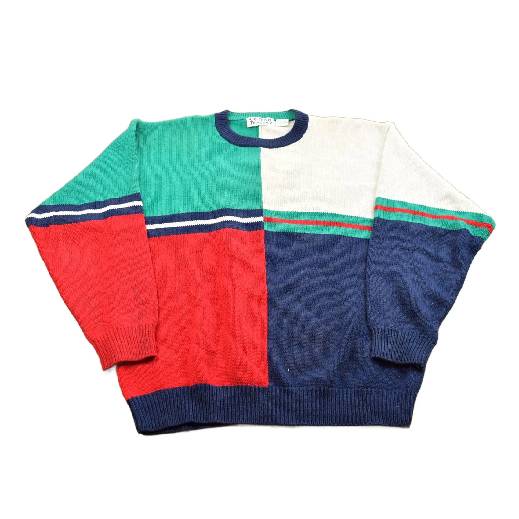 Vintage 1990s Knitted Color Block Crewneck Sweater Men's MMen's Medium from propervintagecanada