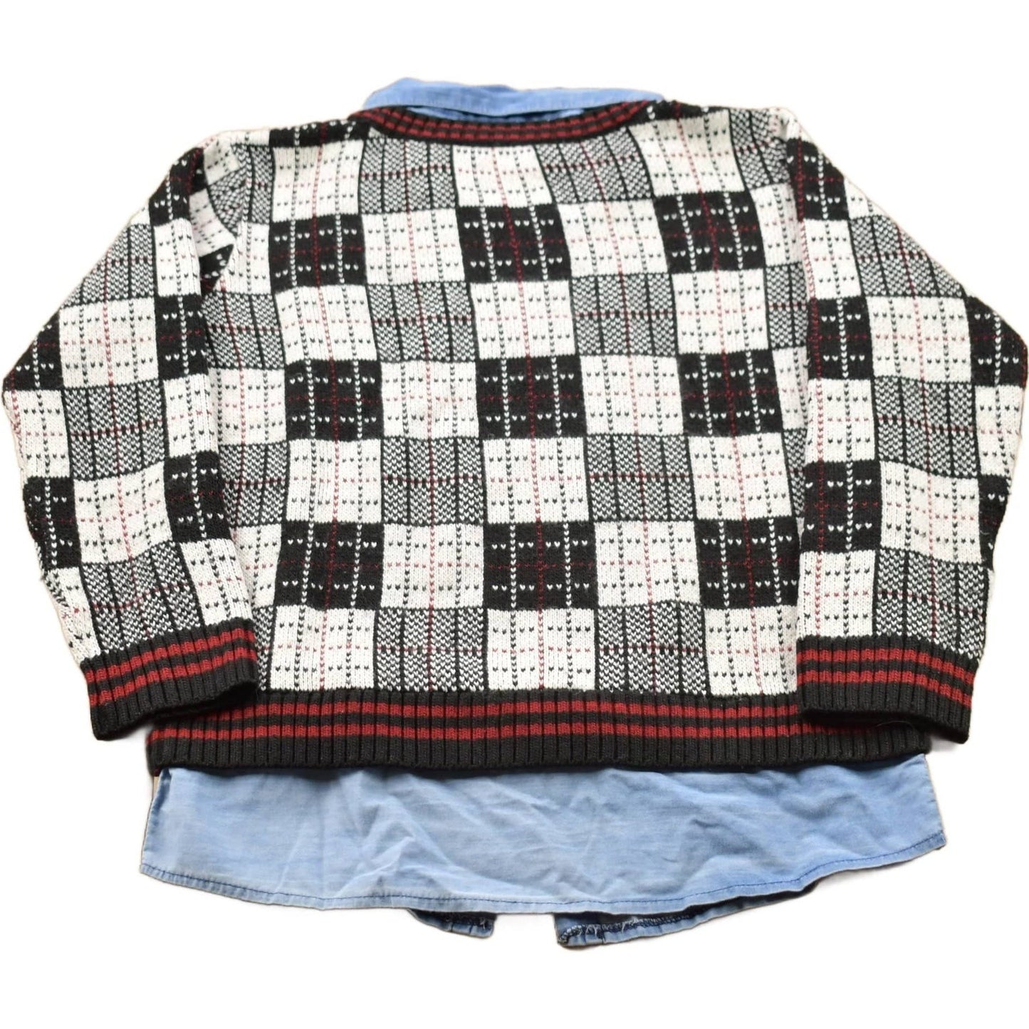 Vintage 1990s Knitted Plaid Crewneck Sweater Men's XS from propervintagecanada