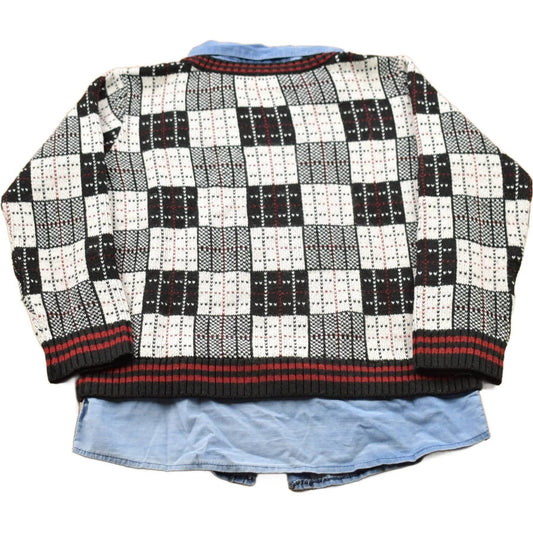 Vintage 1990s Knitted Plaid Crewneck Sweater Men's XS from propervintagecanada