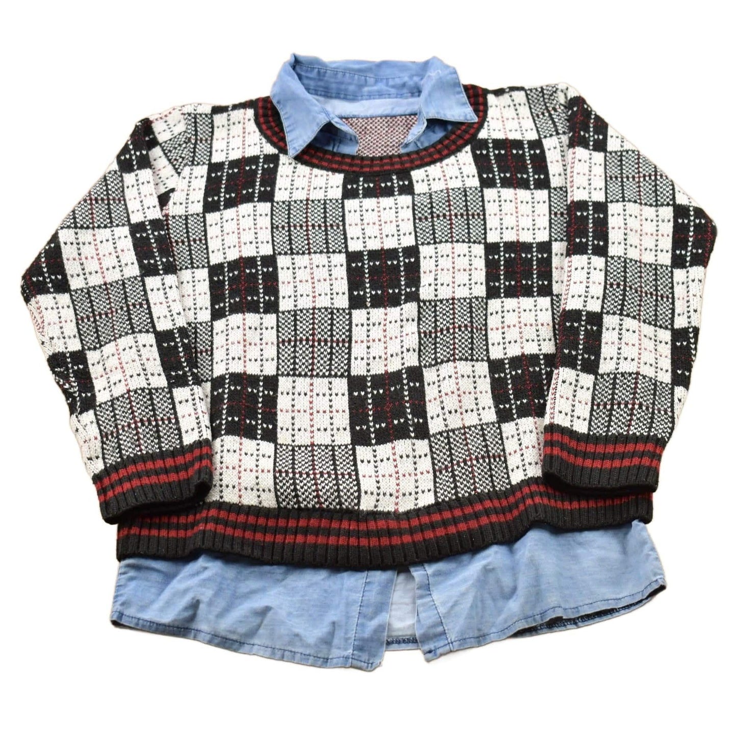 Vintage 1990s Knitted Plaid Crewneck Sweater Men's XS from propervintagecanada
