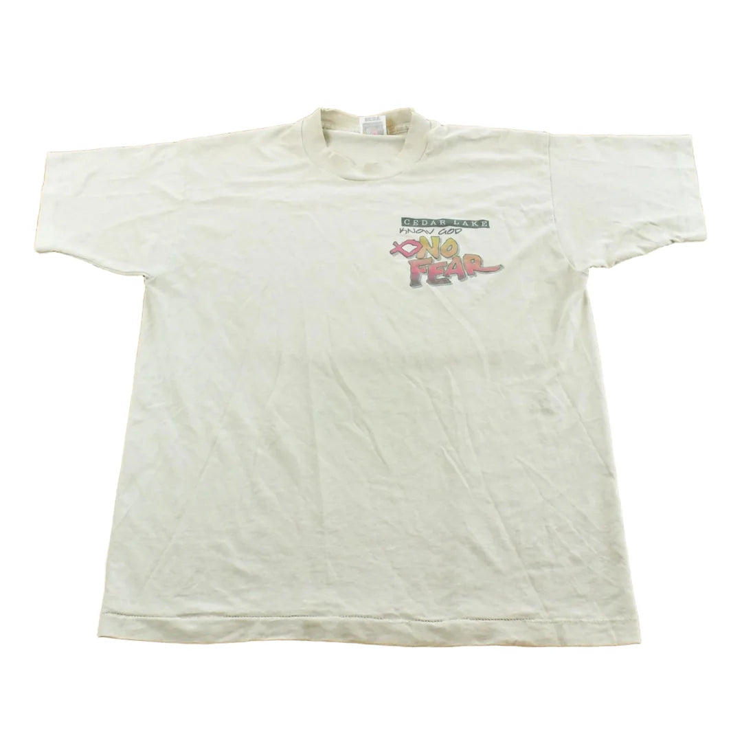 Vintage 1990s Know God No Fear Cedar Lake Christianity T-Shirt Men's L from propervintagecanada