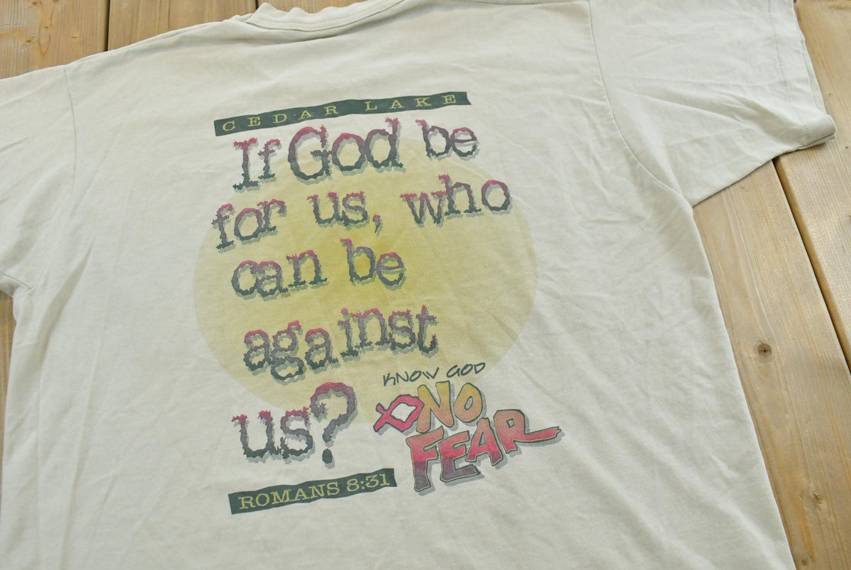 Vintage 1990s Know God No Fear Cedar Lake Christianity T-Shirt Men's L from propervintagecanada